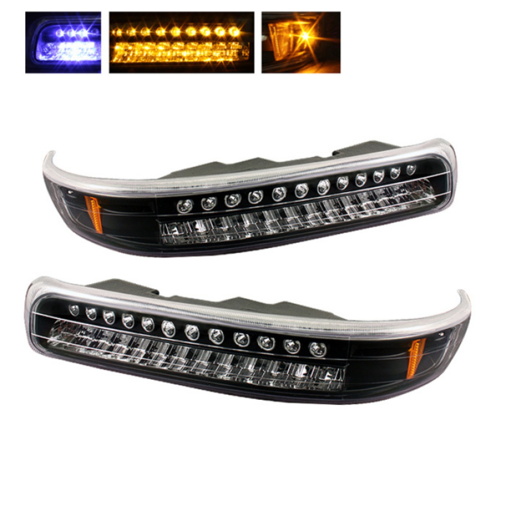 Picture of xTune Chevy Silverado 99-02 LED Amber Bumper Lights Black CBL-CS99-LED-BK