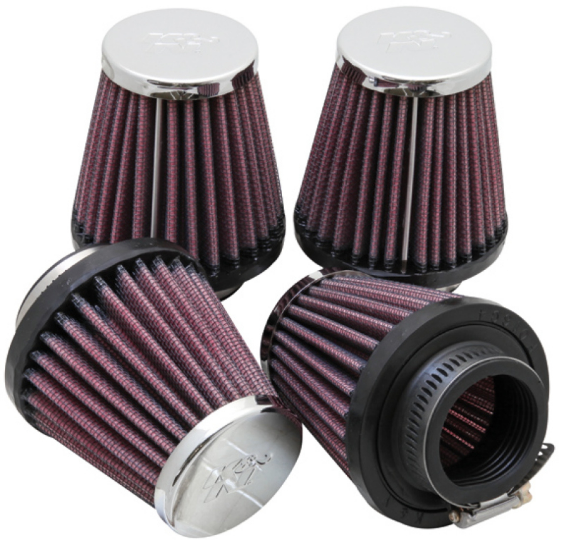Picture of K&N Universal Oval Chrome Filter 1 9-16 in- Flange 3 in- Base 2 inch Top 3 in- Height 4 Per Box