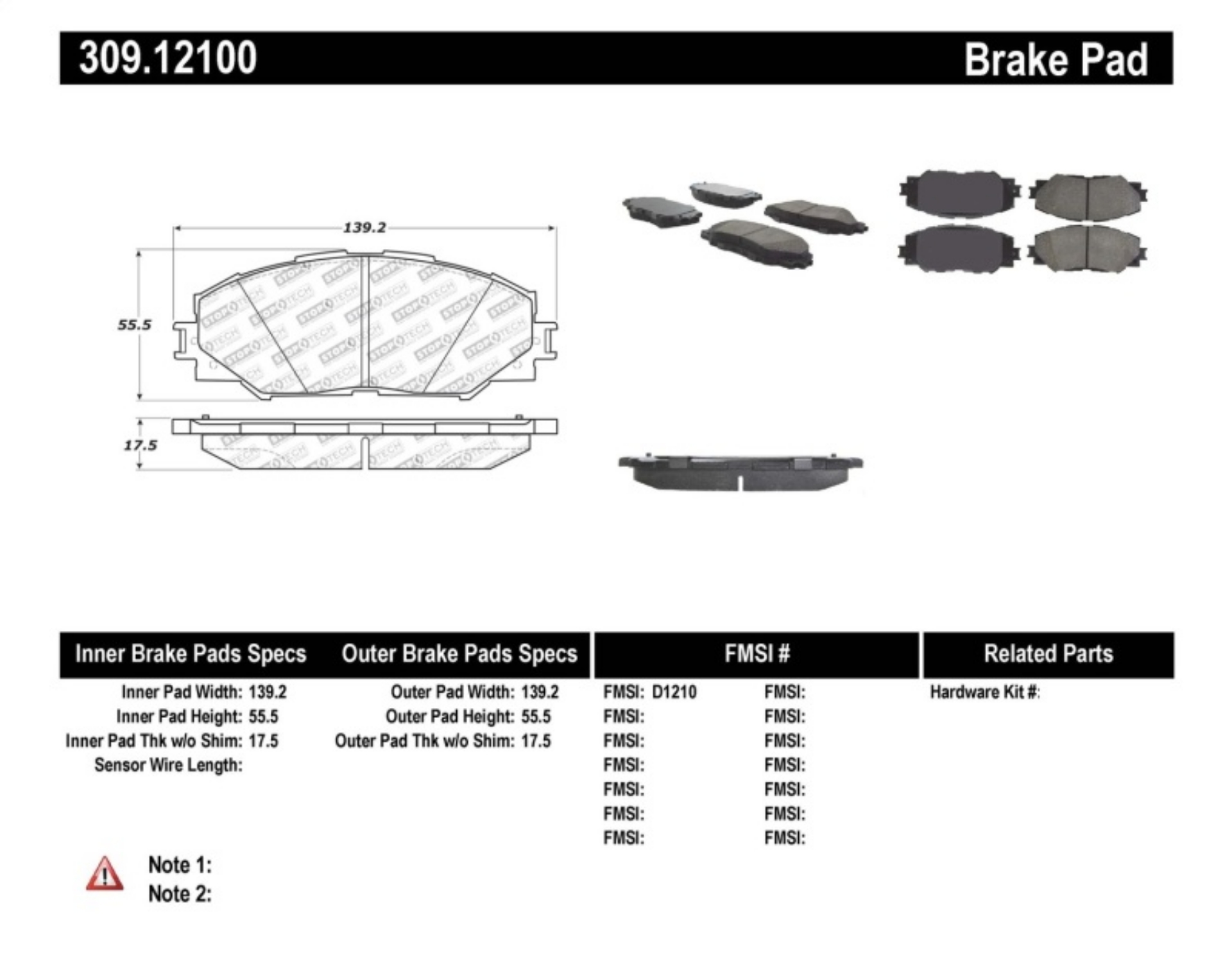 Picture of StopTech Performance 10 Lexus HS 250h - 09 Pontiac Vibe 1-8L - 08-09 Scion xB-xD Front Brake Pads