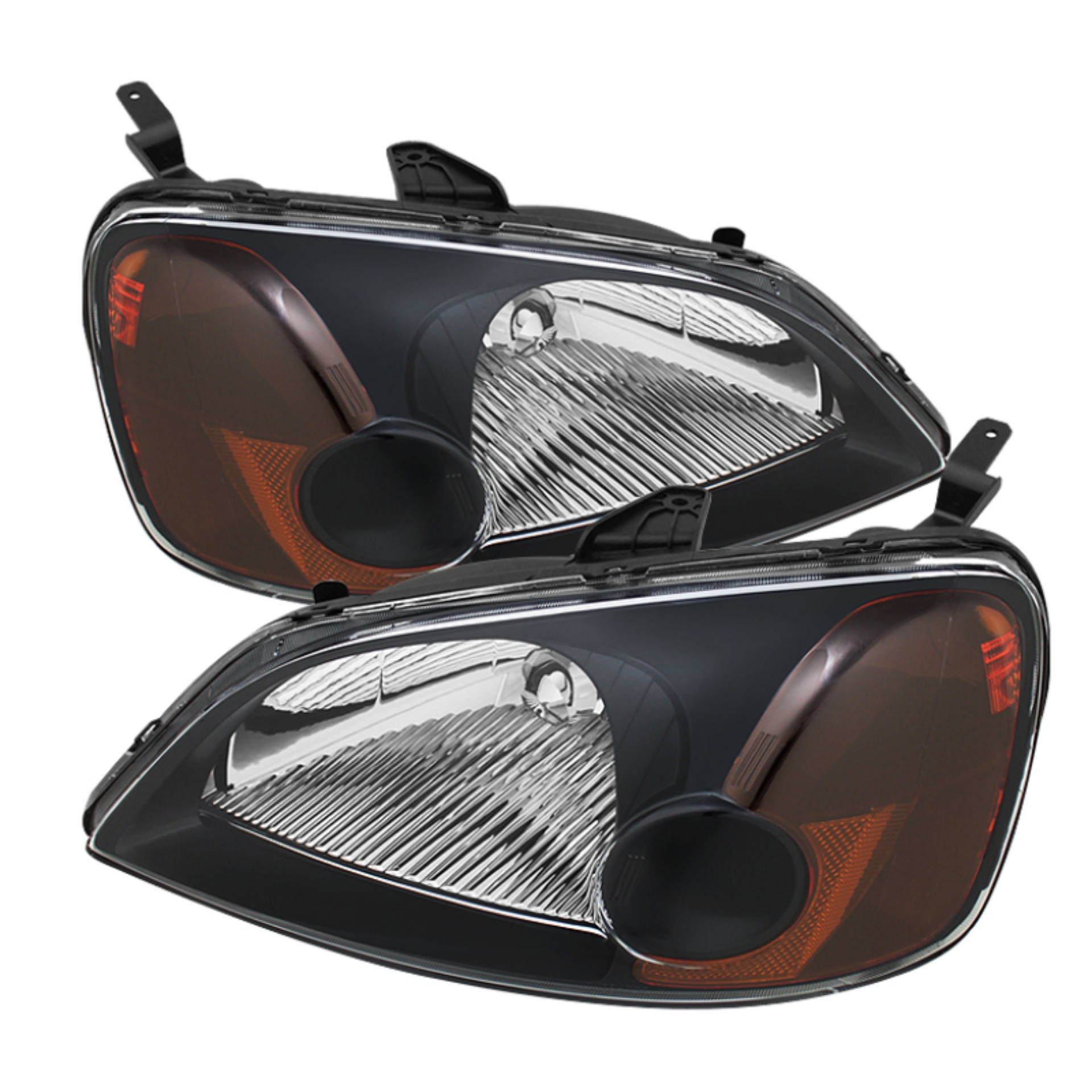 Picture of Xtune Honda Civic 01-03 2-4Dr Amber Crystal Headlights Black HD-JH-HC01-AM-BK