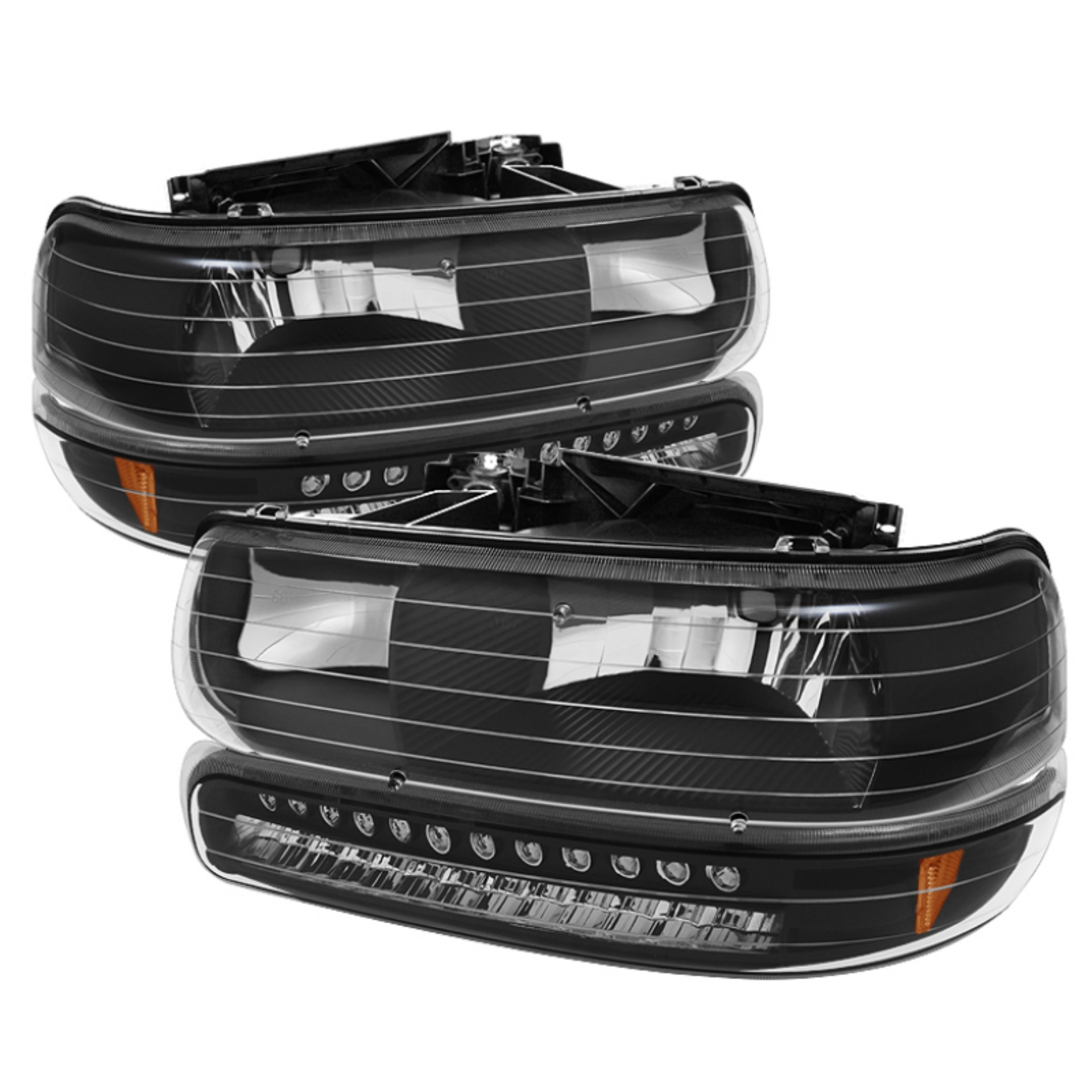 Picture of xTune Chevy Tahoe 00-06 Headlights w- LED Bumper Lights Amber Black HD-JH-CSIL99-LED-SET-BK