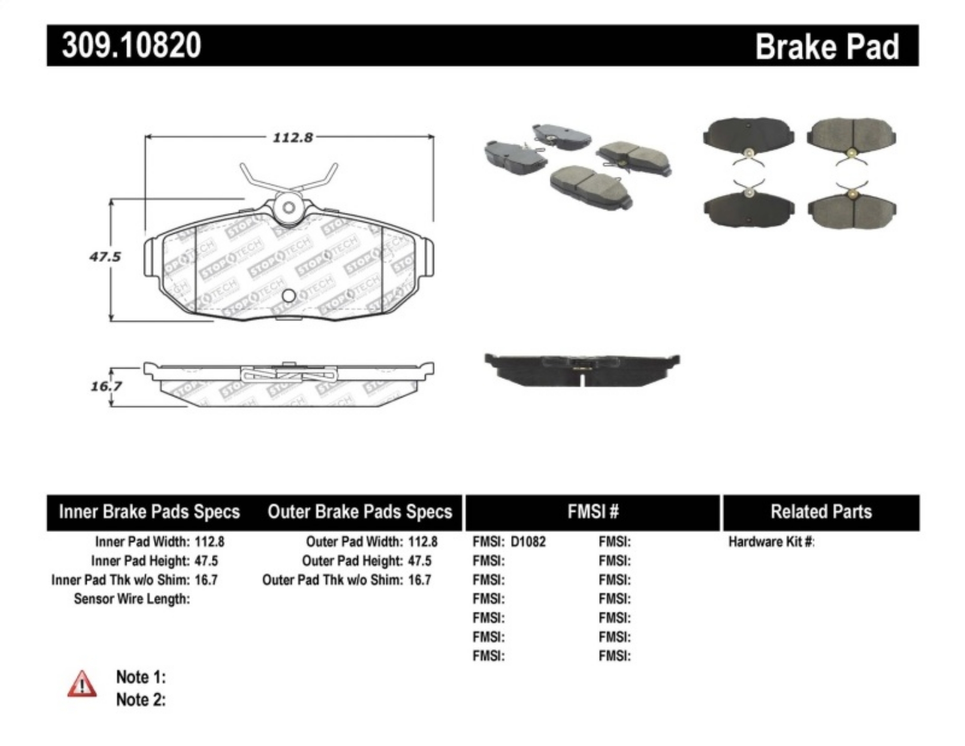 Picture of StopTech Performance 05-09 Ford Mustang Cobra-Mach 1 V6-GT - 10 Shelby-Shelby GT Rear Brake Pads