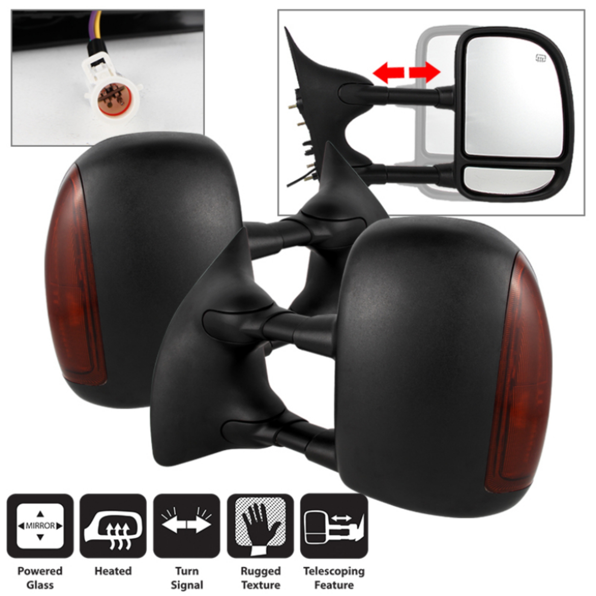 Picture of xTune Ford Superduty 02-07 Manual Extendable Power Heated Adjust Mirror Amber MIR-FDSD99S-PW-AM-SET