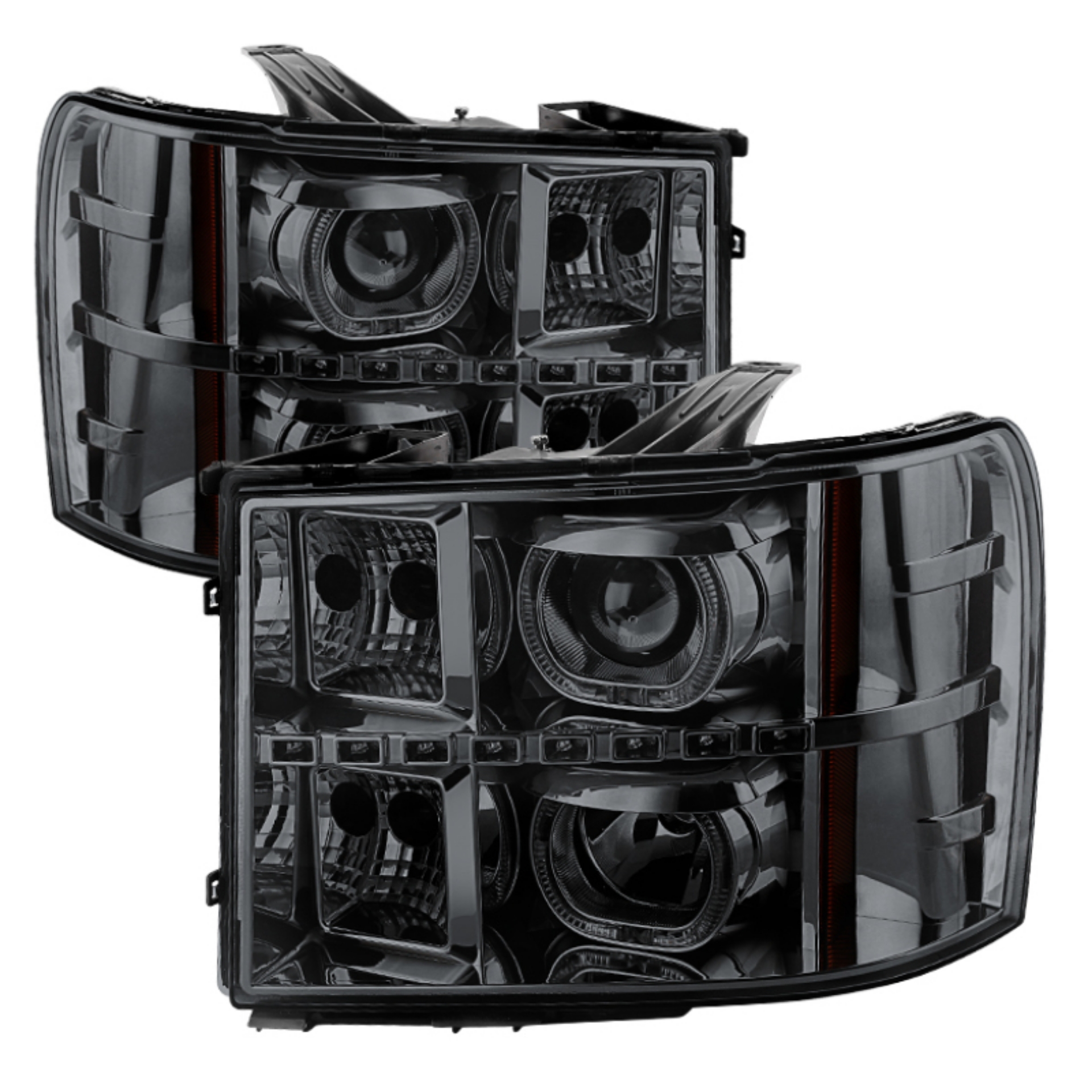 Picture of Xtune GMC Sierra 1500-2500-3500 07-13 Projector Headlights LED Halo- Smoked PRO-JH-GSIE07-CFB-SM