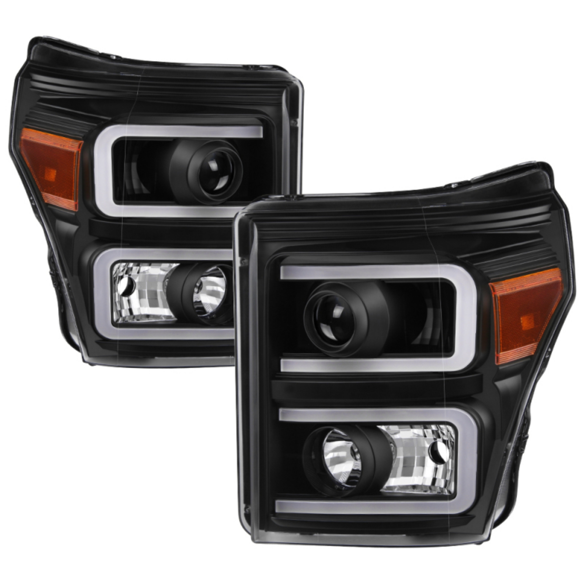 Picture of xTune Ford Super Duty 11-16 Projector Headlights Light Bar DRL Black PRO-JH-FS11-LBBRL-BK