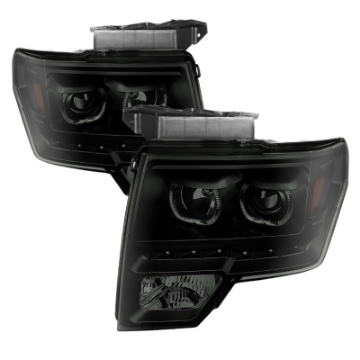 Picture of xTune Ford F150 09-14 Projector Headlights Halogen Model LED Halo Black Smoke PRO-JH-FF15009-CFB-BSM