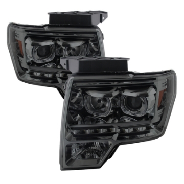 Picture of xTune Ford F150 09-14 Projector Headlights Halogen Model Only LED Halo Smoked PRO-JH-FF15009-CFB-SM