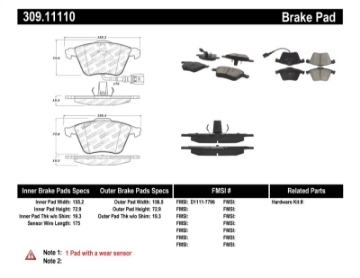 Picture of StopTech Performance 08-13 Audi TT Quattro - 12 VW Golf R Front Brake Pads