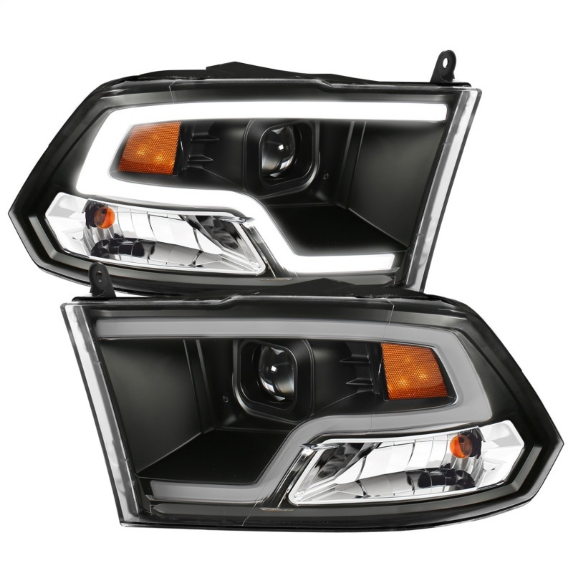 Picture of ANZO 09-18 Dodge Ram 1500 Plank Style Projector Headlights Black w- Halo