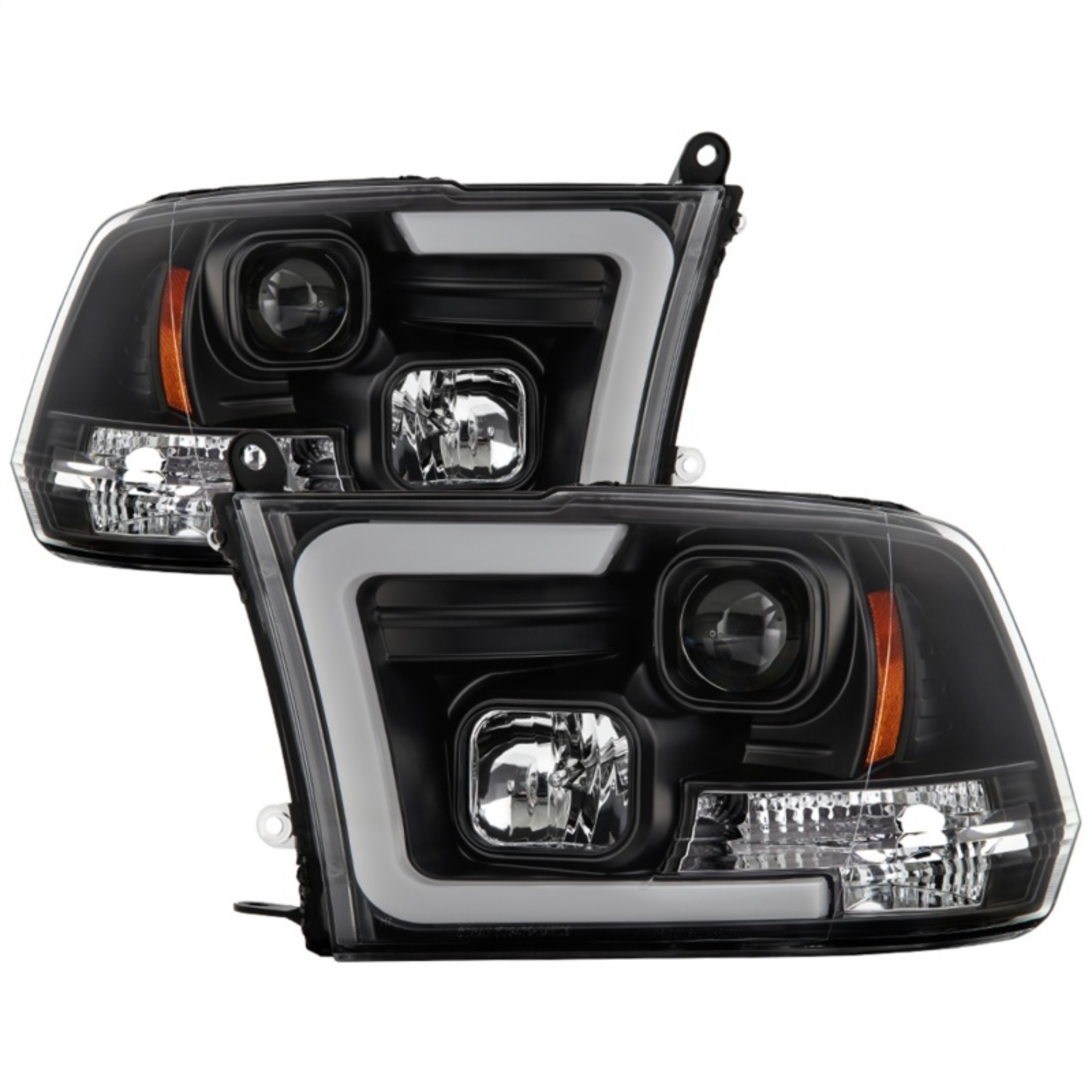 Picture of Spyder 09-16 Dodge Ram 1500 Ver 2 Proj Headlight - Light Bar Turn Signal - Blk - PRO-YD-DR09V2-SB-BK