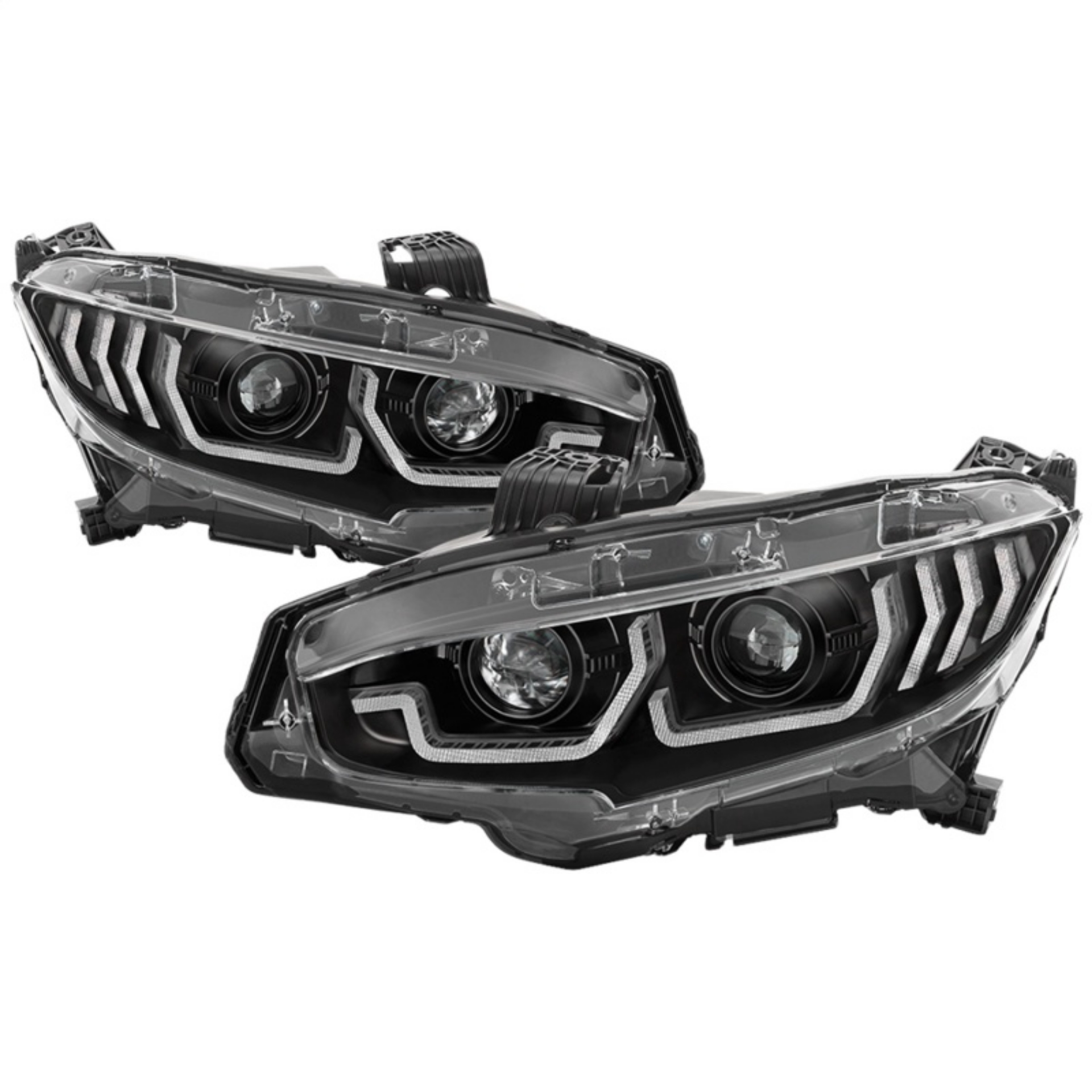 Picture of Spyder 16-18 Honda Civic 4Dr w-LED Seq Turn Sig Lights Proj Headlight - Black - PRO-YD-HC16-SEQ-BK