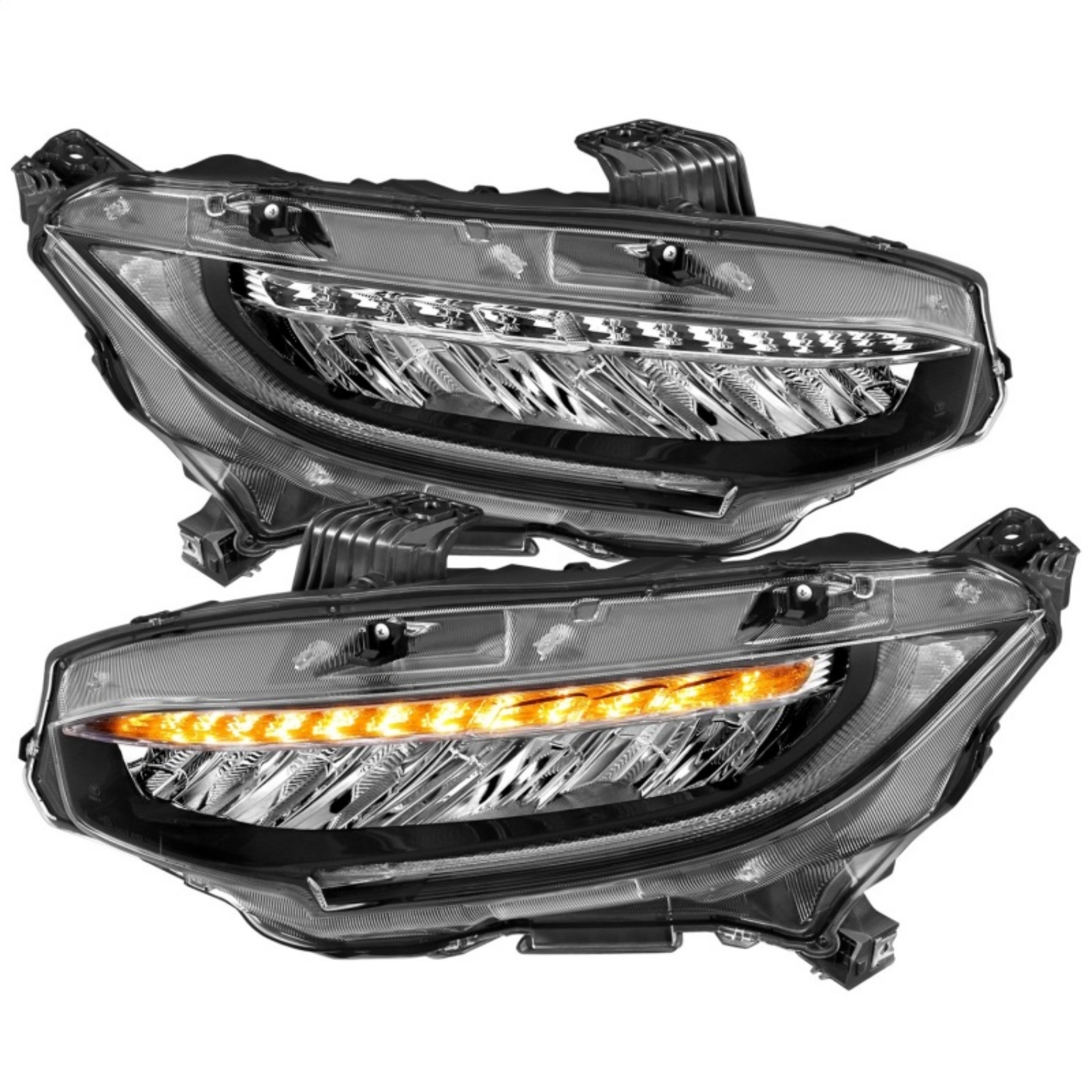 Picture of ANZO 16-17 Honda Civic Projector Headlights Plank Style Black w-Amber-Sequential Turn Signal