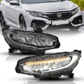Picture of ANZO 16-17 Honda Civic Projector Headlights Plank Style Black w-Amber-Sequential Turn Signal