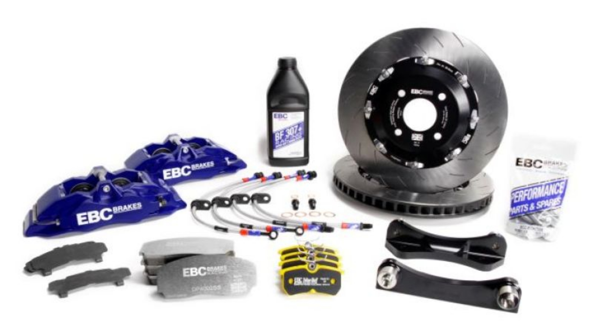 Picture of EBC Racing 15-17 Ford Fiesta Mk7 Blue Apollo-4 Calipers 300mm Rotors Front Big Brake Kit