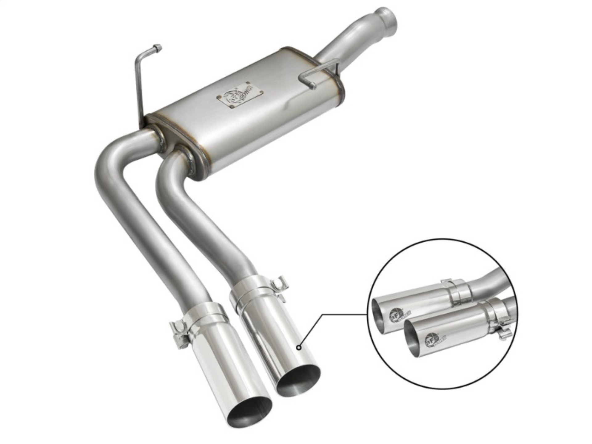Picture of aFe Rebel Series CB Middle-Side Exit SS Exhaust w- Polished Tips 09-16 GM Silverado-Sierra V6-V8