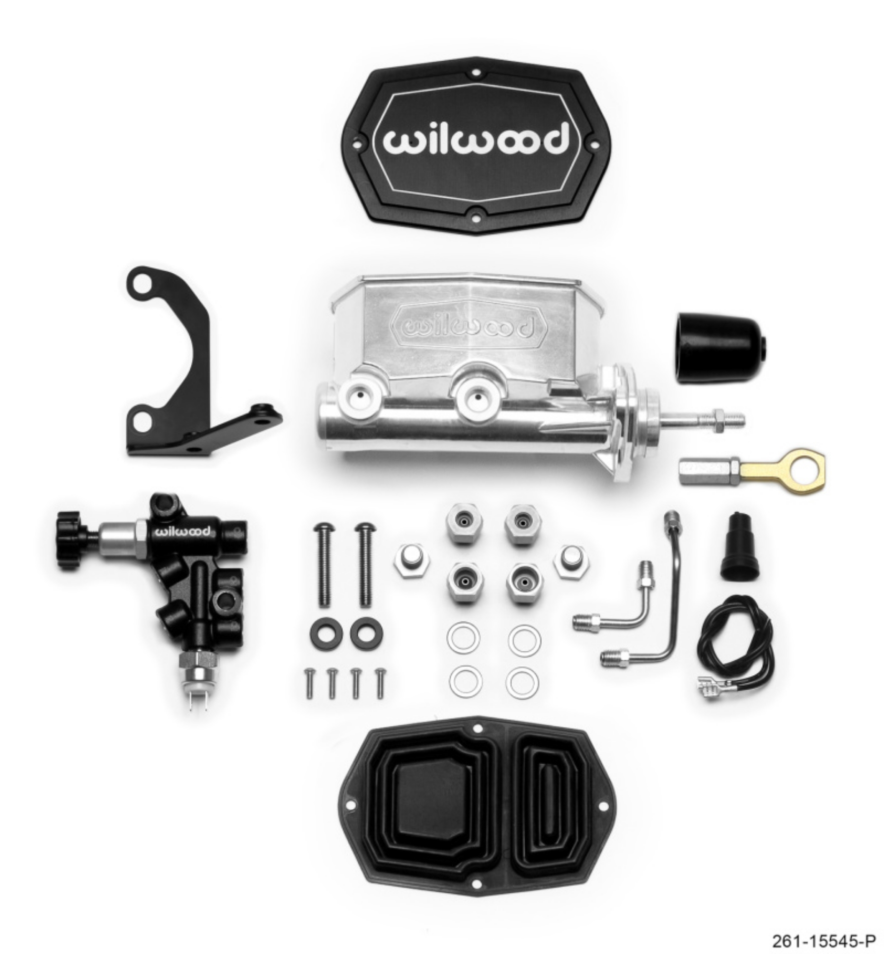 Picture of Wilwood Compact Tandem M-C - 1-12in Bore w-Bracket and Valve fits Mustang Pushrod - Ball Burnished