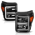 Picture of ANZO 2011-2016 Ford F250 Projector Headlights w- Plank Style Switchback Black w- Amber