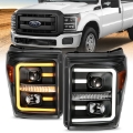 Picture of ANZO 2011-2016 Ford F250 Projector Headlights w- Plank Style Switchback Black w- Amber