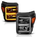 Picture of ANZO 2011-2016 Ford F250 Projector Headlights w- Plank Style Switchback Black w- Amber