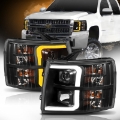 Picture of ANZO 07-13 Chevrolet Silverado 1500 Plank Style Projector Headlights Black w- Amber