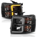 Picture of ANZO 07-13 Chevrolet Silverado 1500 Plank Style Projector Headlights Black w- Amber