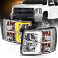 Picture of ANZO 07-13 Chevrolet Silverado 1500-2500-3500 Proj Headlights w- Plank Style Switchback Chrome w-Amb
