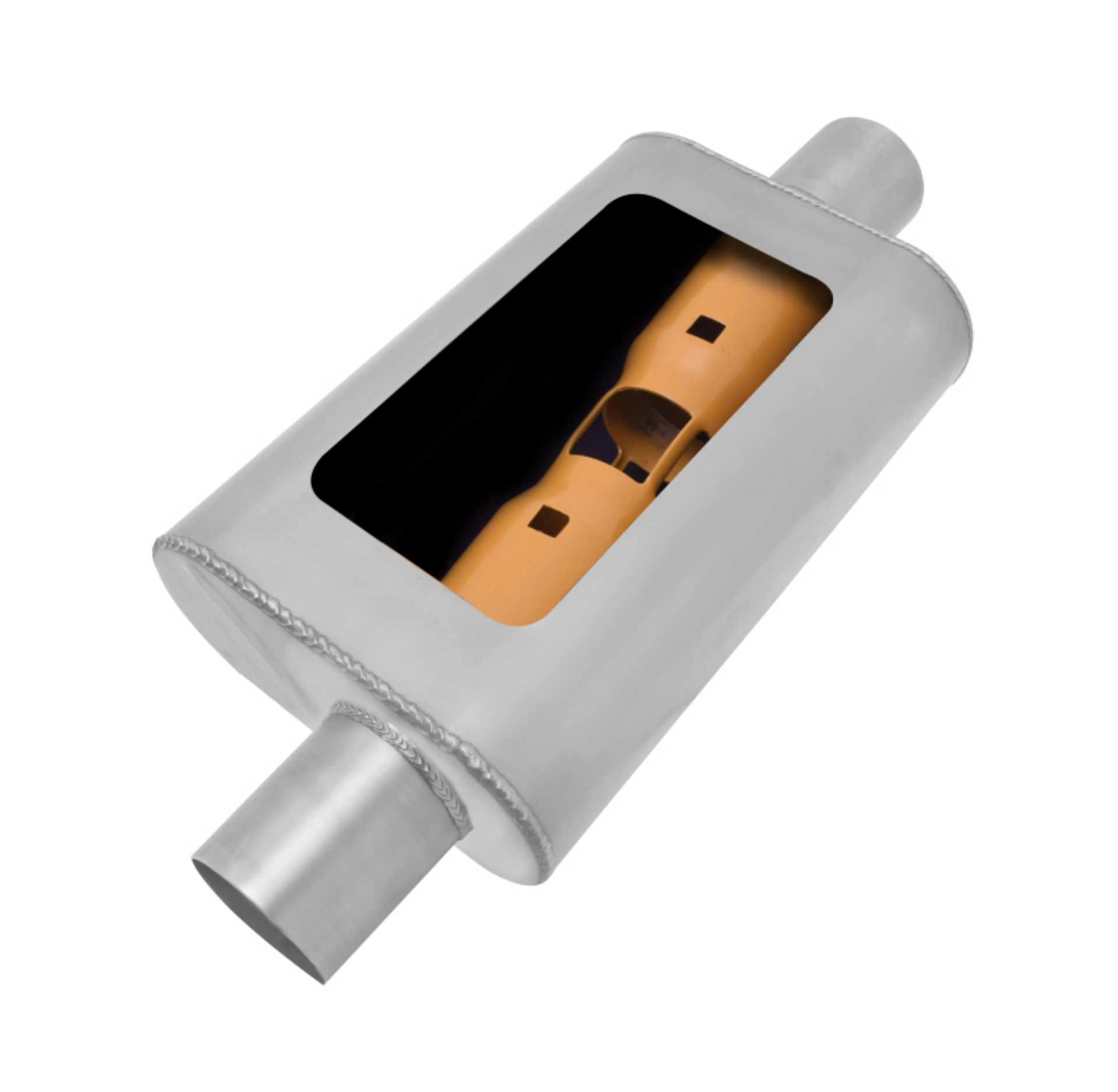 Picture of Gibson MWA Superflow Offset-Center Oval Muffler - 4x9x14in-3in Inlet-3in Outlet - Stainless