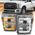 Picture of ANZO 11-16 Ford F-250-F-350-F-450 Projector Headlights w- Plank Style Switchback Chrome w-Amber