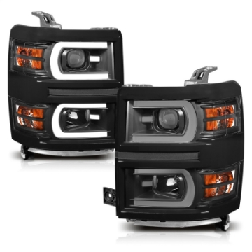 Picture of ANZO 14-15 Chevrolet Silverado 1500 Projector Headlights w- Plank Style Switchback Black w- Amber