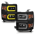 Picture of ANZO 14-15 Chevrolet Silverado 1500 Projector Headlights w- Plank Style Switchback Black w- Amber