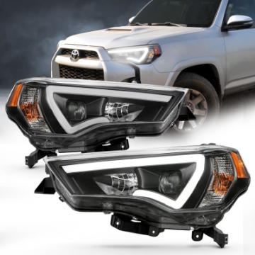 Picture of ANZO 14-18 Toyota 4 Runner Plank Style Projector Headlights Black w- Amber