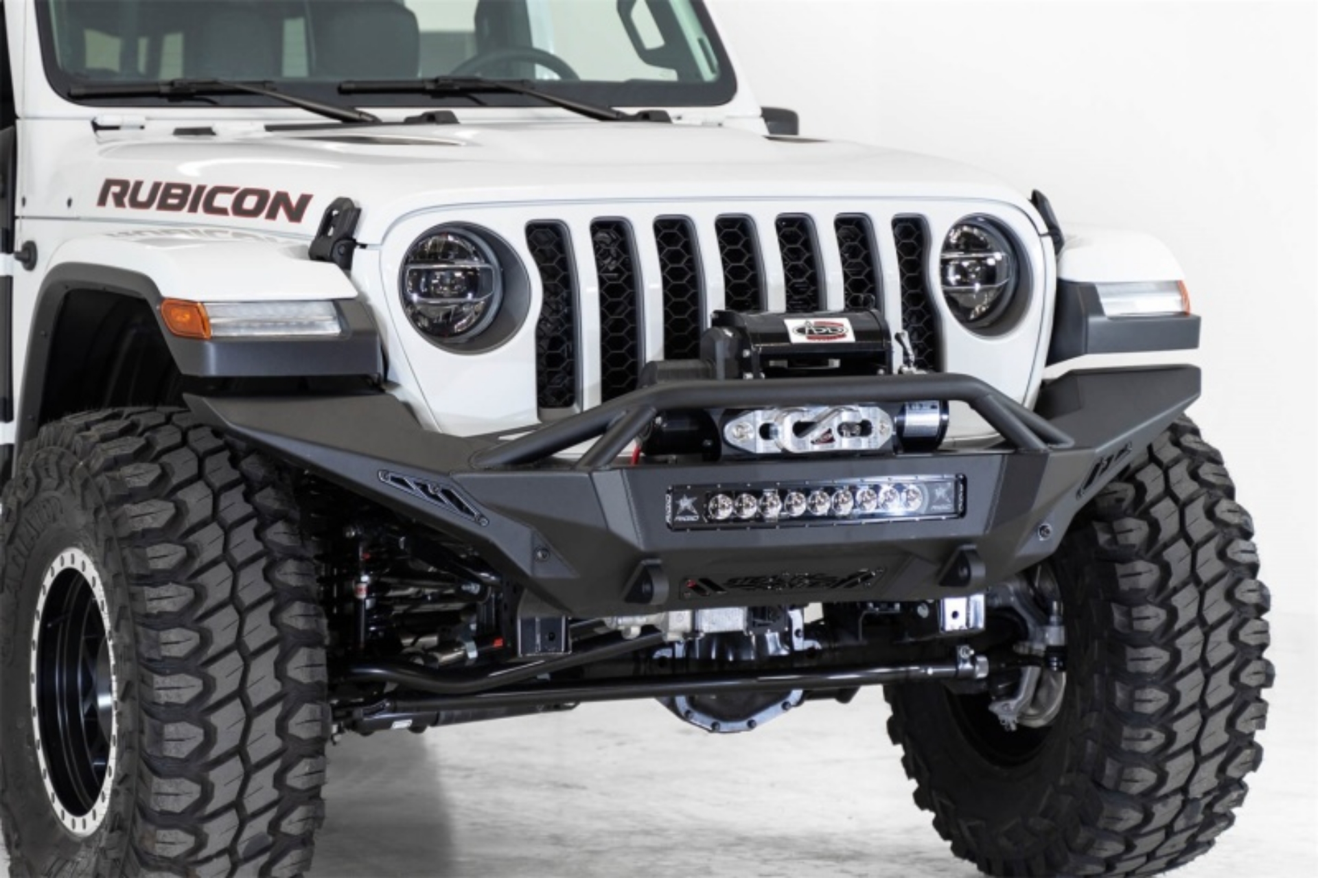 Picture of Addictive Desert Designs 2020 Jeep Gladiator JT Stealth Fighter Front Bump w- Top Hoop & Winch Mount