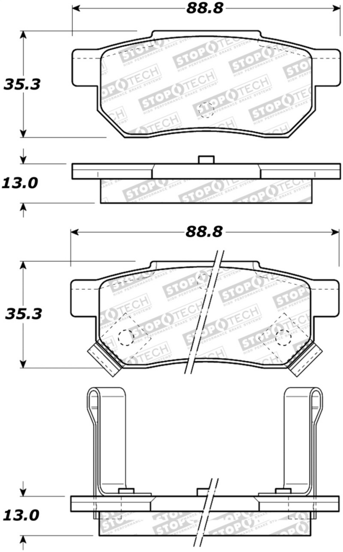 Picture of StopTech Sport Brake Pads w-Shims & Hardware - Rear