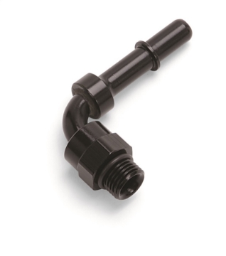 Picture of Russell Performance Adpt Fitting 3-8in SAE Qck Dis Male to #8 SAE Port Male Swvl End 90 Deg Blk Anod