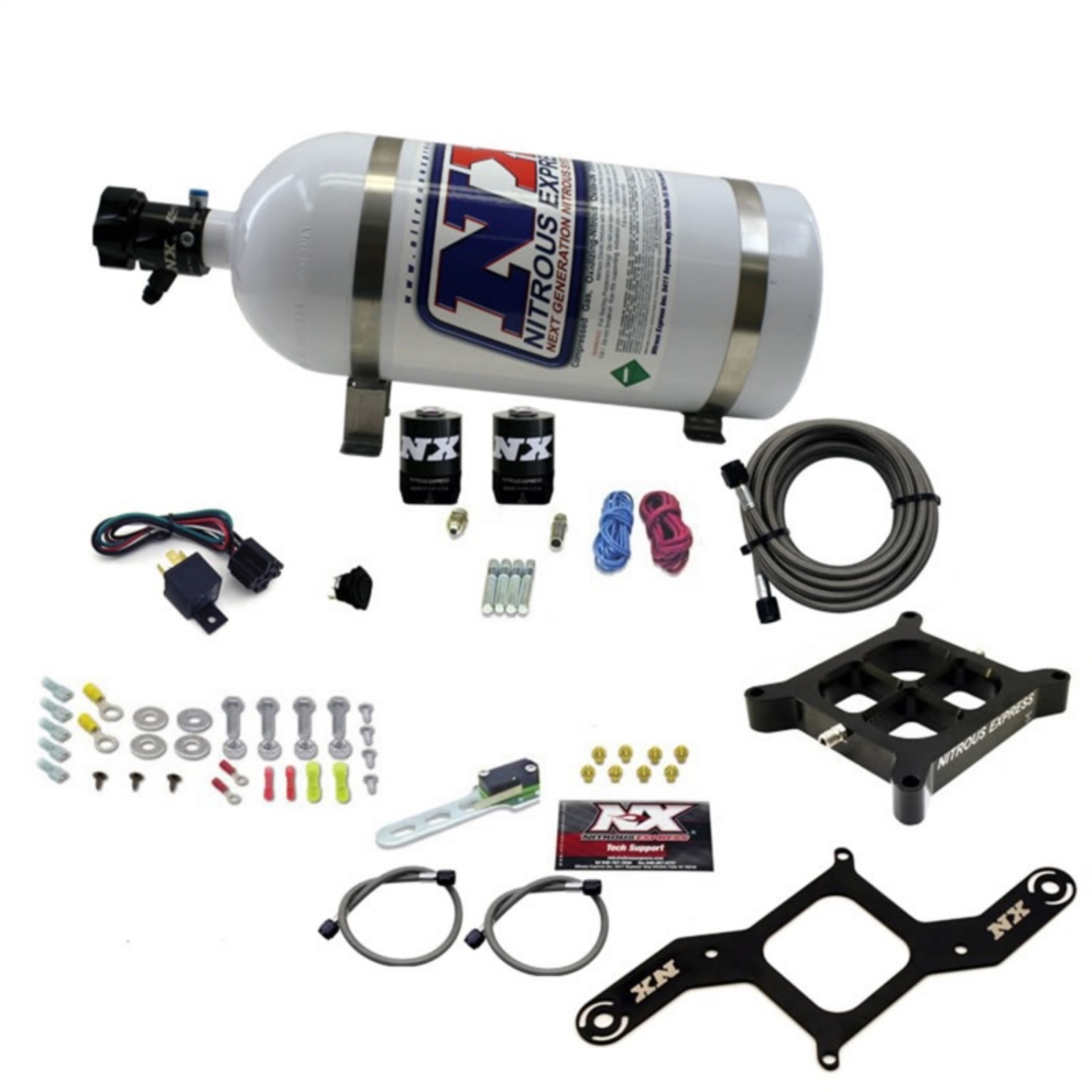 Picture of Nitrous Express 4150 Single Entry Billet Crossbar Nitrous Plate Kit 50-300HP w-10lb Bottle