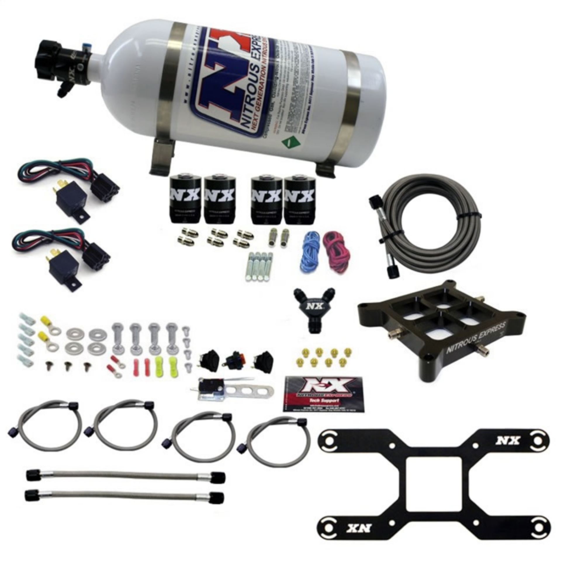 Picture of Nitrous Express 4150 Dual Stage Billet Crossbar Nitrous Kit 50-300 & 100-500HP w-10lb Bottle