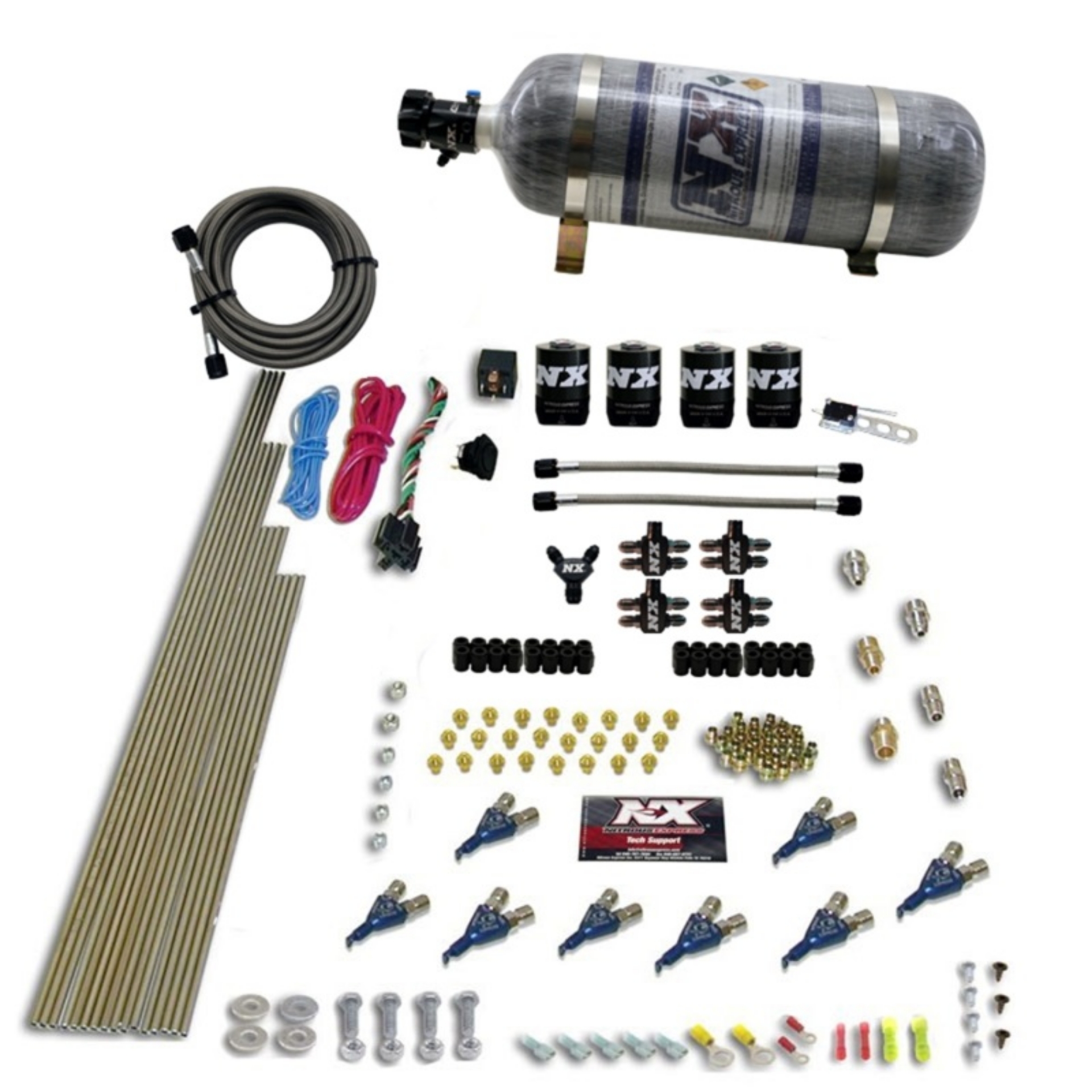 Picture of Nitrous Express 8 Cyl Piranha Direct Port 4 Solenoids Nitrous Kit 200-500HP EFI Jets w-12lb Bottle