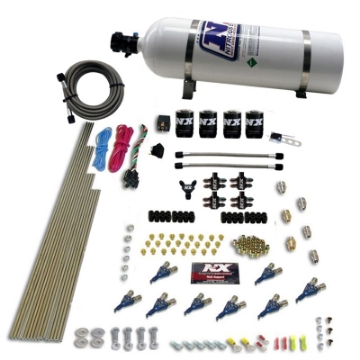 Picture of Nitrous Express 8 Cyl Piranha Direct Port 4 Solenoids Nitrous Kit 200-500HP EFI Jets w-15lb Bottle