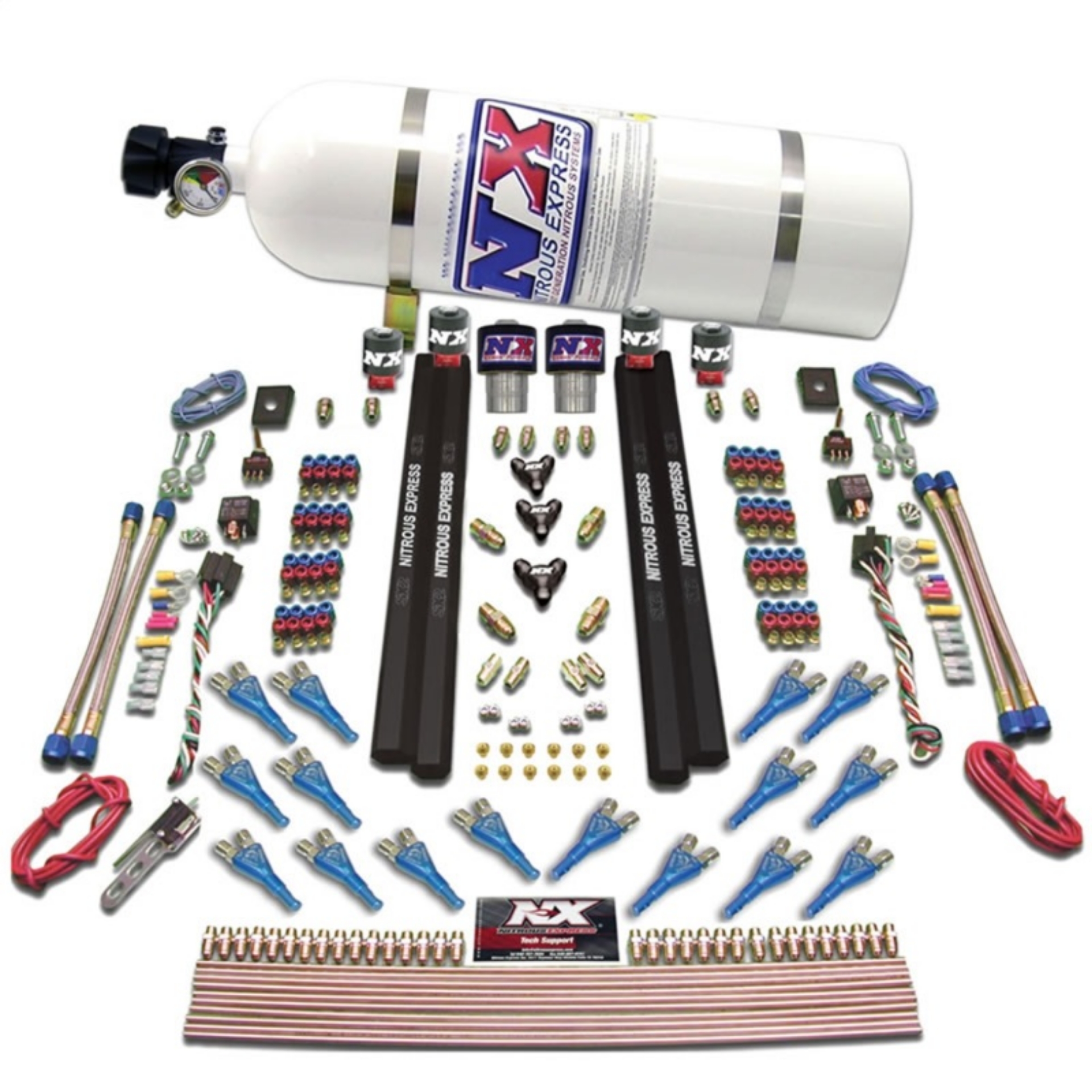 Picture of Nitrous Express Shark Dual Stage-Gas-Rails 16 Nozzles Nitrous Kit 200-1200HP w-Composite Bottle