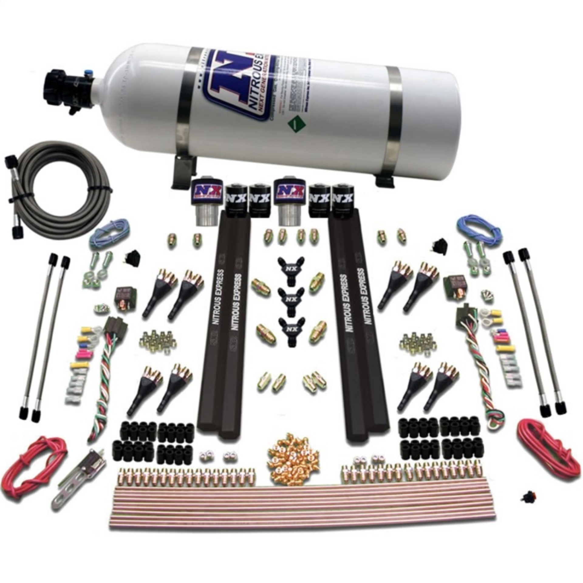 Picture of Nitrous Express SX2 Dual Stage -Gas-Rails 8 Nozzles Nitrous Kit 200-1200HP w-15lb Bottle
