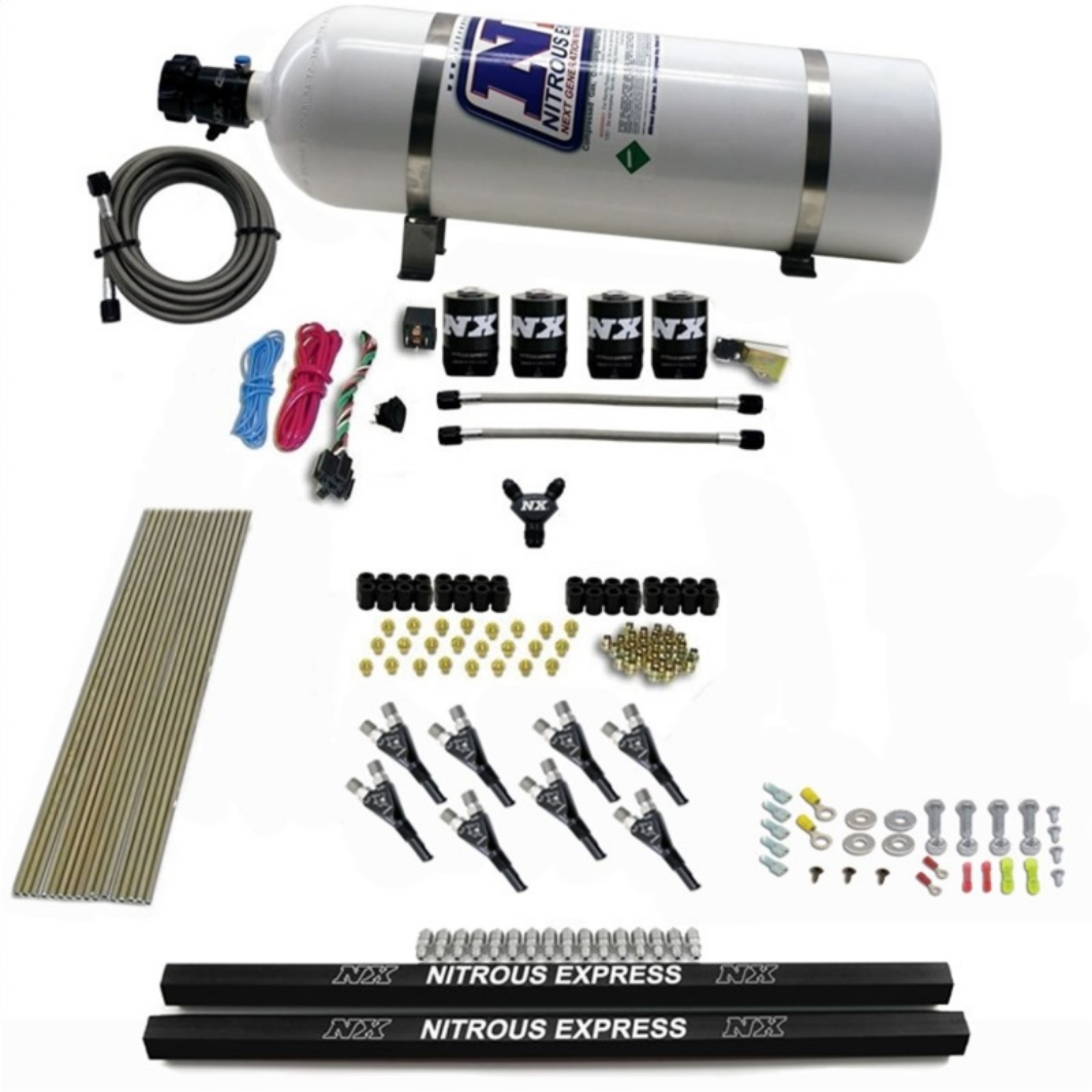 Picture of Nitrous Express Pro-Shk-Gas 4 Solenoids Nitrous Kit 200-600HP w-Rails and 15lb Bottle