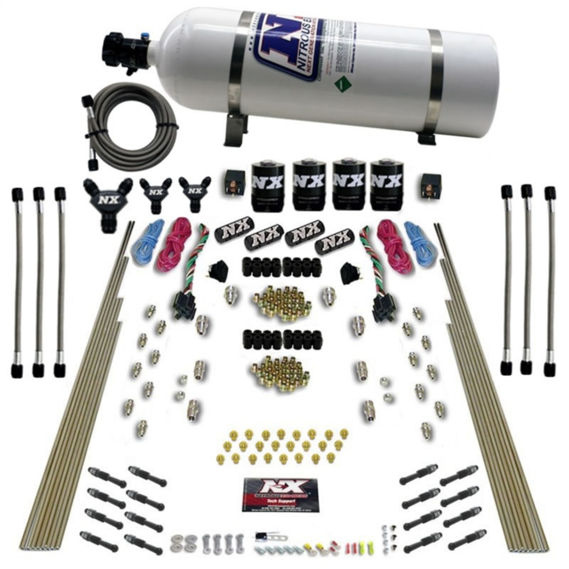 Picture of Nitrous Express 8 Cyl Dry Direct Port Dual Stage 4 Solenoids Nitrous Kit 200-600HP w-15lb Bottle