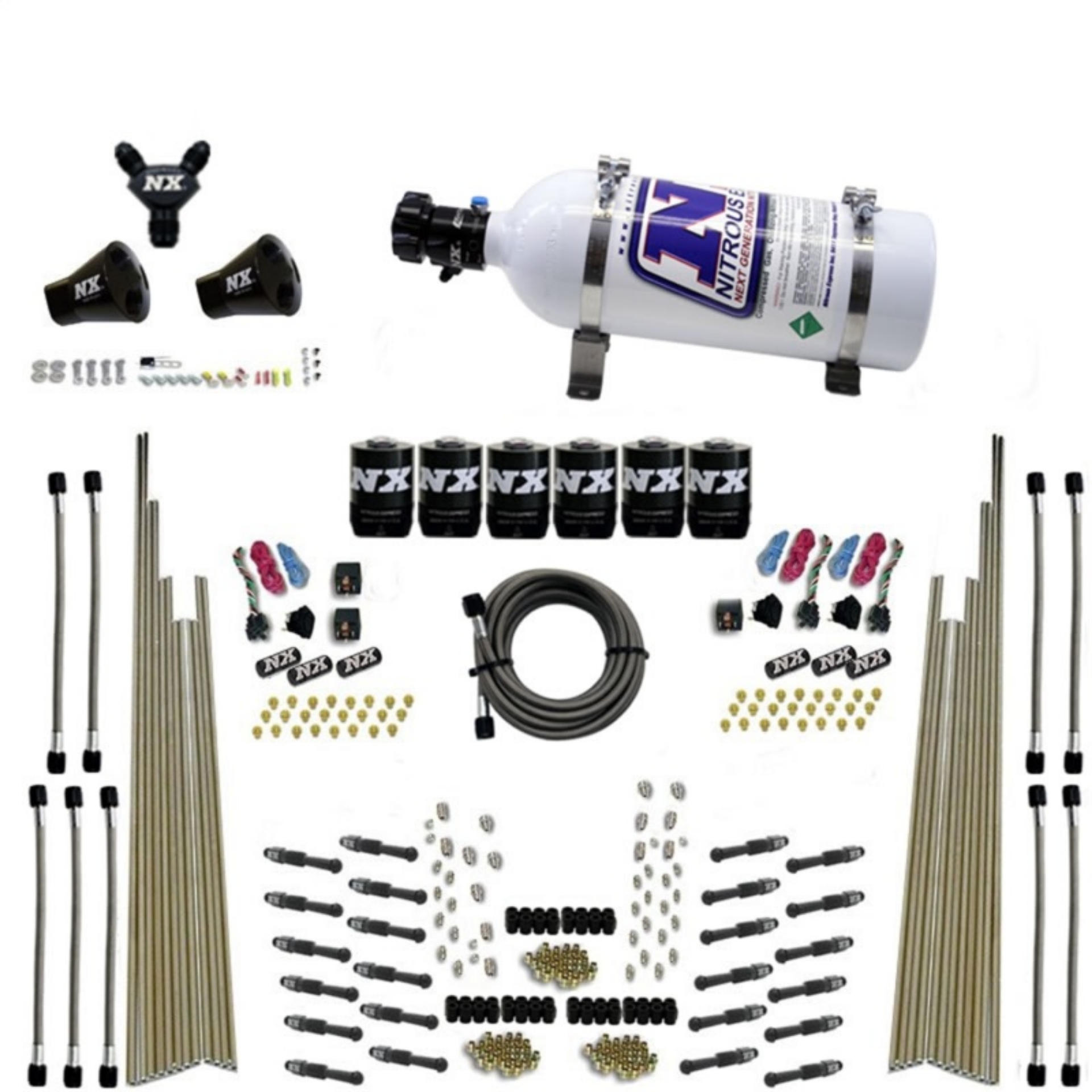 Picture of Nitrous Express 8 Cyl Dry Direct Port Three Stage 6 Solenoids Nitrous Kit 200-600HP w-5lb Bottle