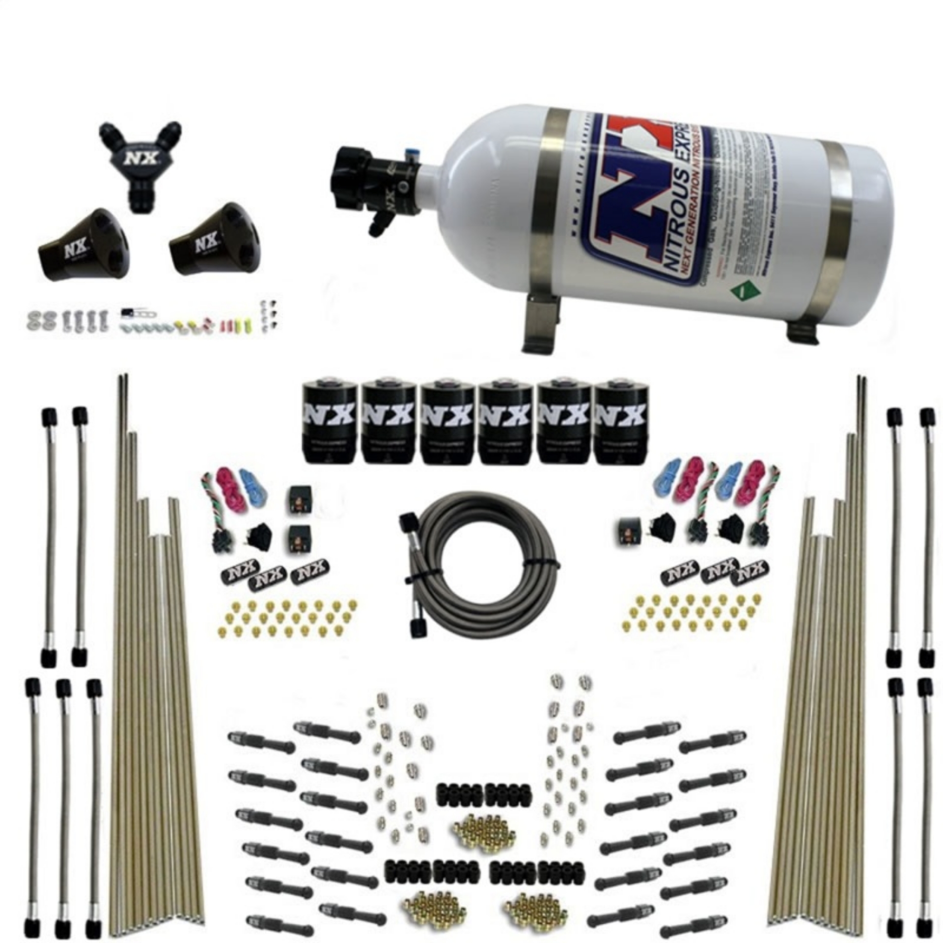 Picture of Nitrous Express 8 Cyl Dry Direct Port Three Stage 6 Solenoids Nitrous Kit 200-600HP w-10lb Bottle
