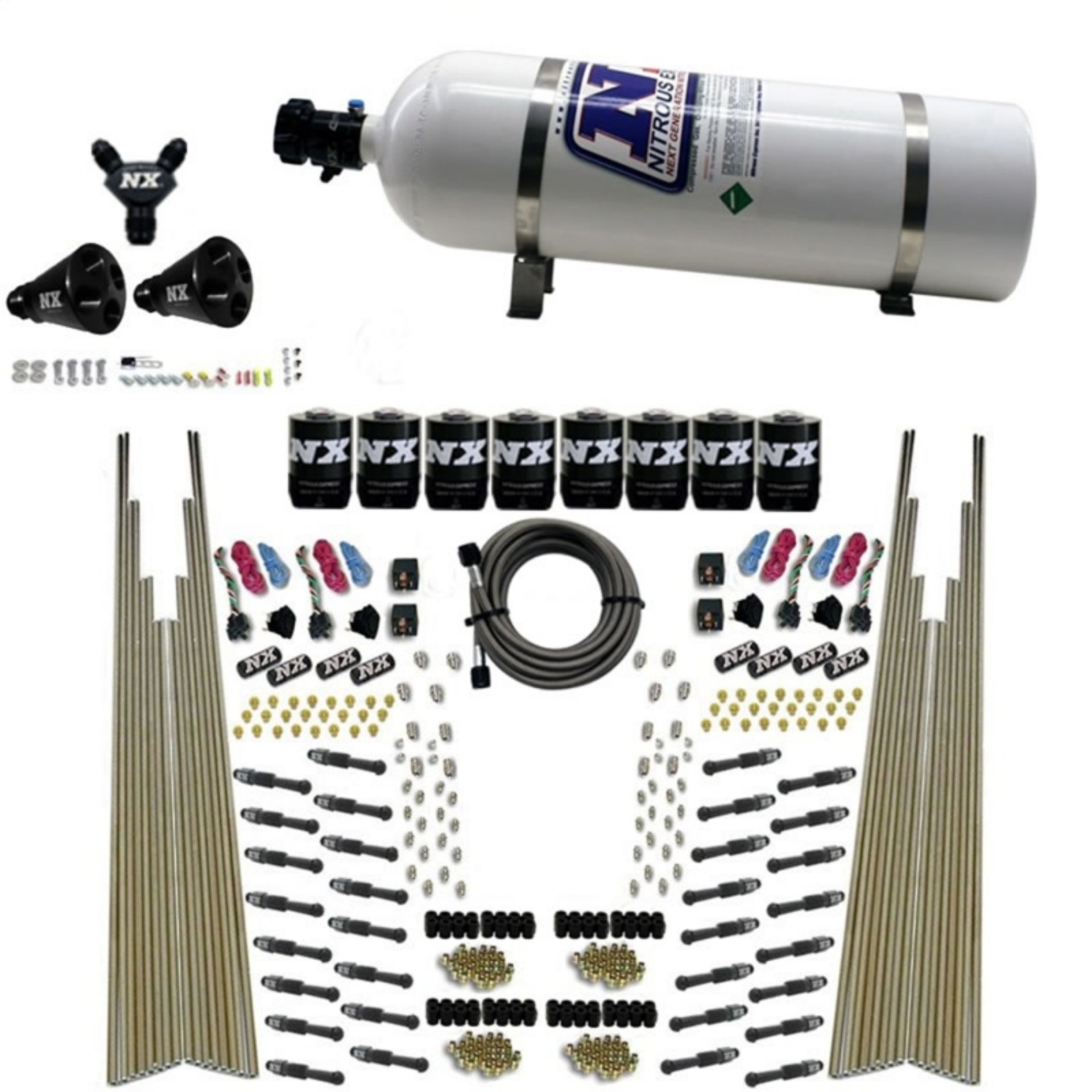 Picture of Nitrous Express 8 Cyl Dry Direct Port Four Stage 8 Solenoids Nitrous Kit 200-600HP w-15lb Bottle