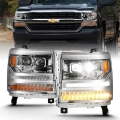 Picture of ANZO 16-18 Chevrolet Silverado 1500 LED Projector Headlights w-Plank Style Switchback Chrome w-Amber