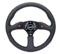 Picture of NRG Reinforced Steering Wheel 350mm- 2-5in- Deep Sport Leather Racing- 4mm Matte Black Spoke