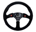Picture of NRG Reinforced Steering Wheel 350mm- 2-5in- Deep Sport Suede Racing- 4mm Matte Black Spoke