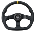 Picture of NRG Reinforced Steering Wheel 320mm Sport Leather Dual Push Buttons Flat Bottom w- Yellow Center