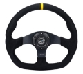 Picture of NRG Reinforced Steering Wheel 320mm Sport Alcantara Dual Push Buttons Flat Bottom w-Yellow Center